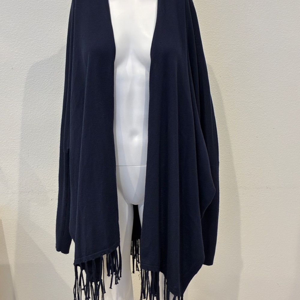 Lilly Pulitzer Tatum Cardigan Women’s Navy Open Front‎ Mid Length Tassels Size L